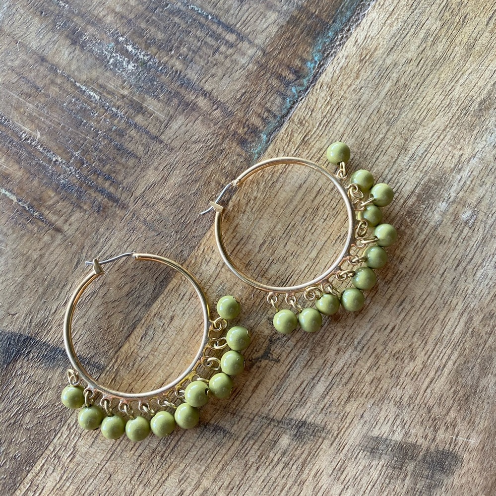Gold Hoop Earrings with Green Detail